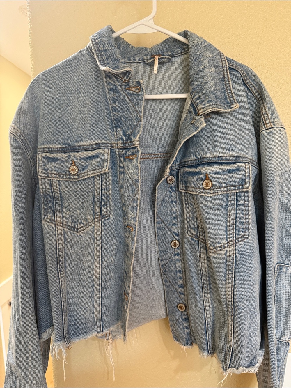 Free People Light Blue Distressed Denim Jacket